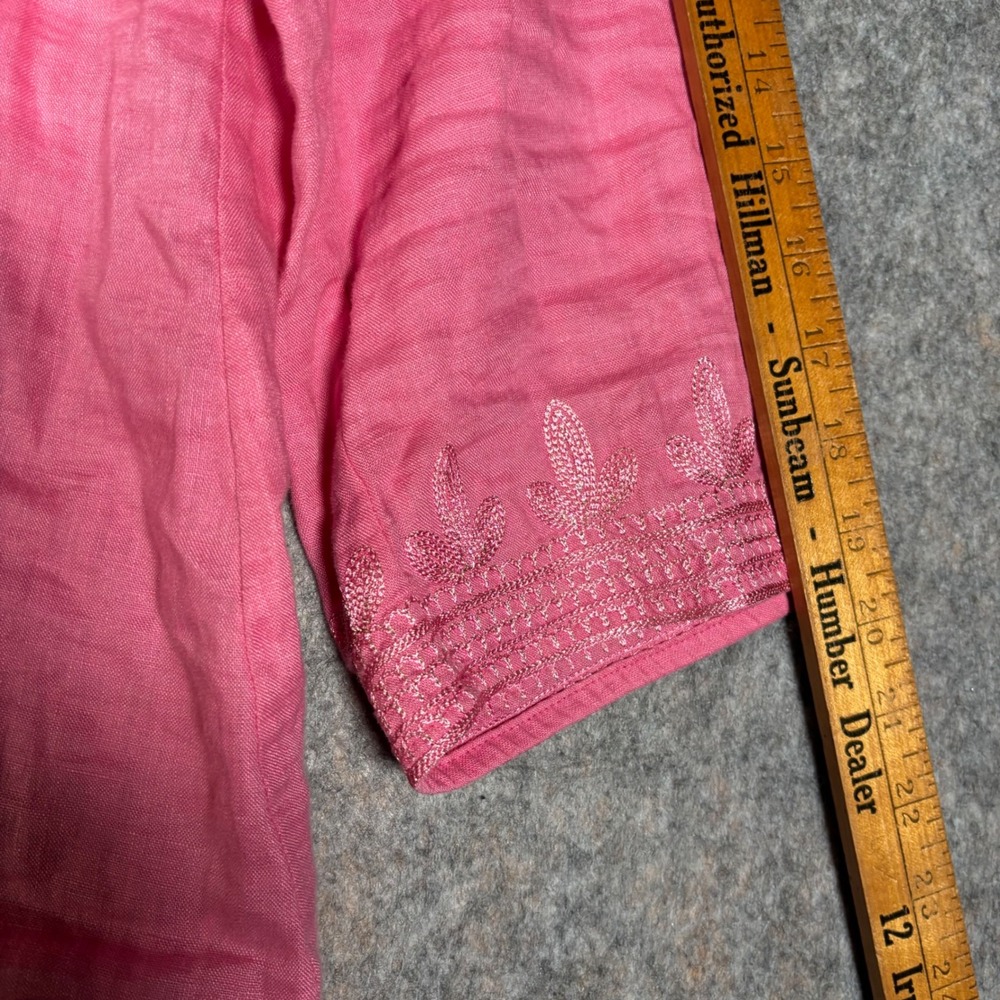 Blue Saks Fifth Avenue Tunic Womens Large Pink Linen Embroidered boho coastal - Picture 9 of 10